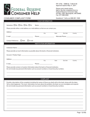 Federal Reserve Consumer Complaint Form