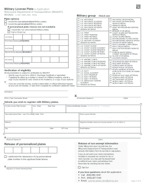 Wisconsin Military License Plate Application