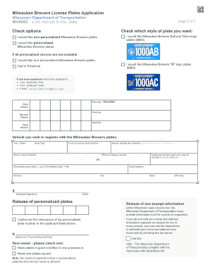 Wisconsin Milwaukee Brewers License Plates Application