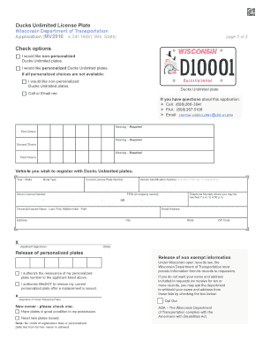 Wisconsin Ducks Unlimited License Plate Application
