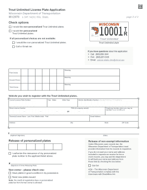 Wisconsin Trout Unlimited License Plate Application