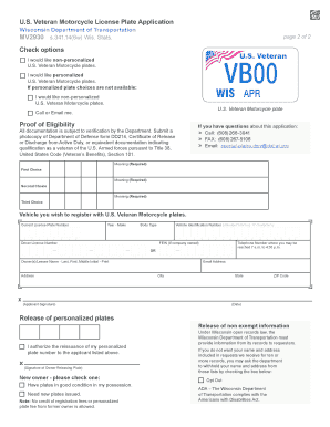 Wisconsin US Veteran Motorcycle License Plate Application