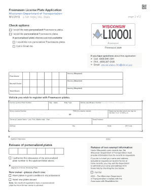 Wisconsin Freemason License Plate Application