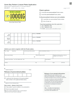 Wisconsin Green Bay Packers License Plates Application