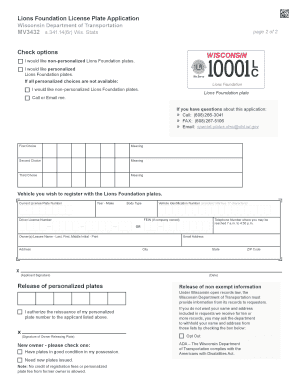 Wisconsin Lions Foundation License Plate Application