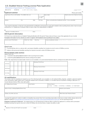 Wisconsin Disabled Veteran Parking License Plates Application