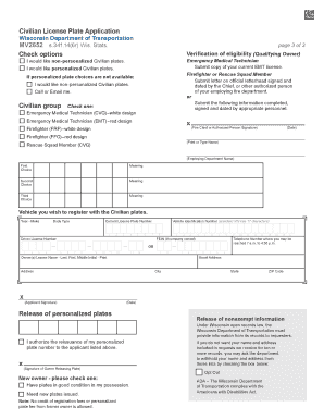 Wisconsin Civilian License Plate Application