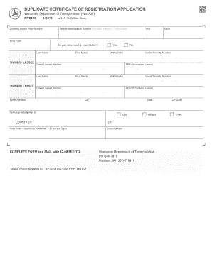 Wisconsin Duplicate Certificate of Registration Application