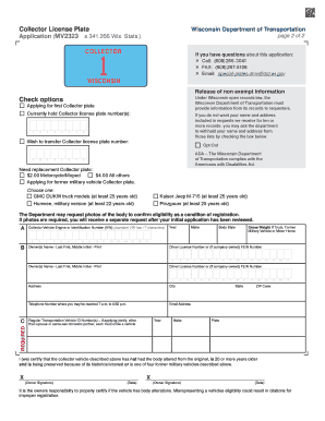Wisconsin Collector License Plate Application