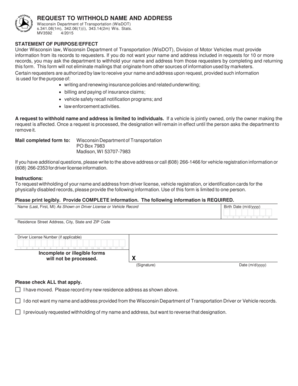 Wisconsin Request to Withhold Name and Address