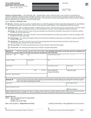 Wisconsin Salvage Vehicle Title Application