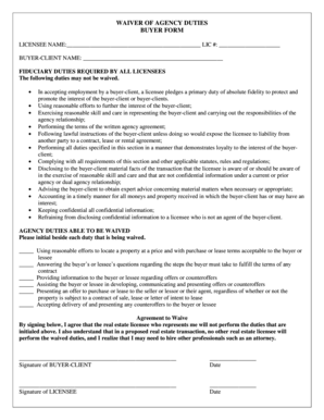 Waiver of Agency Duties Buyer Form