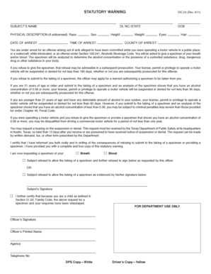 Texas DIC-24 Statutory Warning