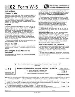 2002 Form W-5 Earned Income Credit Advance Payment Certificate