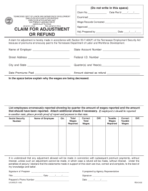 Tennessee Employer Claim for Adjustment
