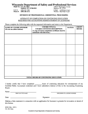 Wisconsin CPA Continuing Education Affidavit