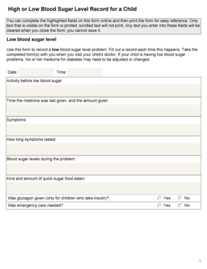 Child Blood Sugar Level Record Form