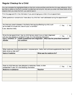 Child Regular Checkup Form