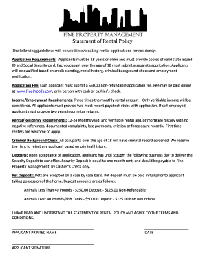 Rental Application Policy Agreement