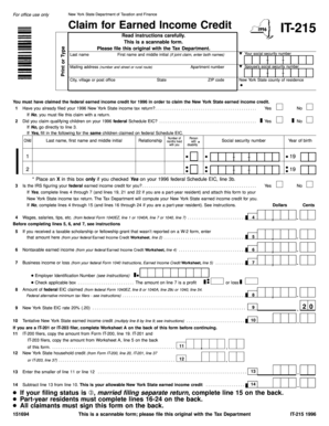 New York State Earned Income Credit Claim Form IT-215