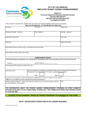 City of Los Angeles Employee Transit Subsidy Reimbursement Form