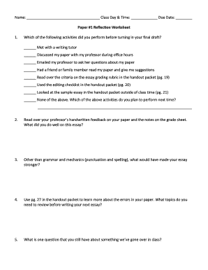 Paper Reflection Worksheet