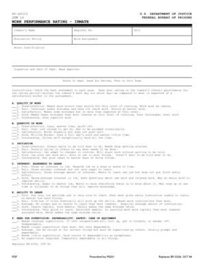 Inmate Work Performance Rating Form