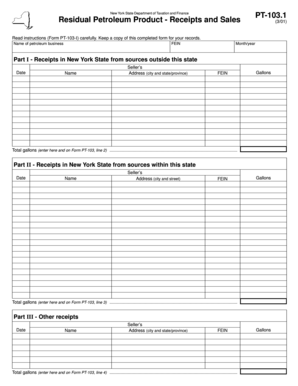 New York Residual Petroleum Product Receipts and Sales Form PT-103.1