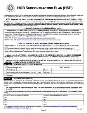 Texas HUB Subcontracting Plan Form