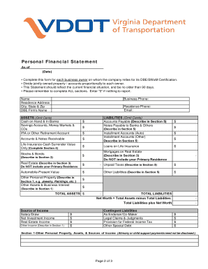 Virginia DBE/SWaM Personal Financial Statement