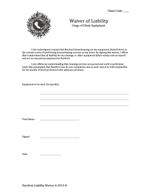 Waiver of Liability - Barefoot Housekeeping