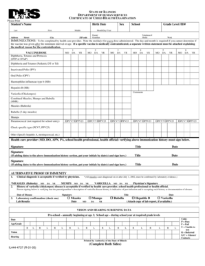 Illinois Child Health Examination Certificate