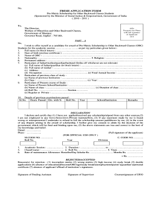 Pre-Matric Scholarship Application Form for OBC Students