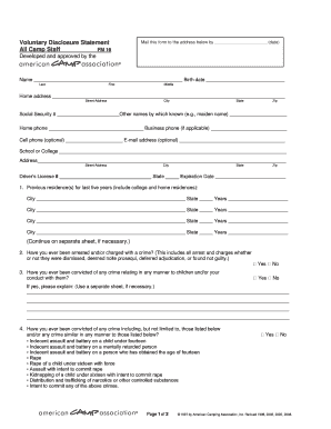Voluntary Disclosure Statement for Camp Staff