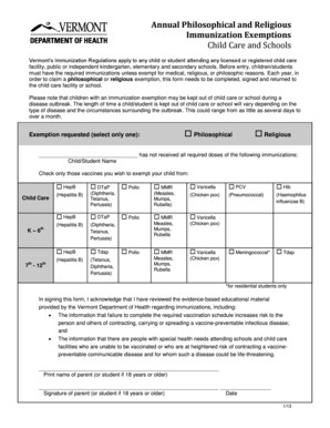 Vermont Immunization Exemption Form