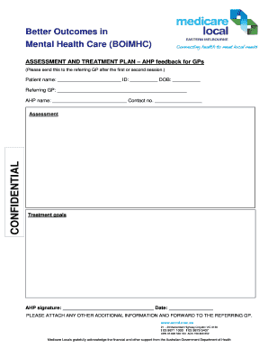 ASSESSMENT AND TREATMENT PLAN AHP feedback