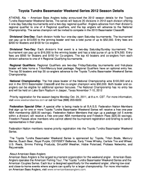 Toyota Tundra Bassmaster Weekend Series Entry Form