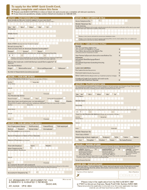WWF Gold Credit Card Application Form