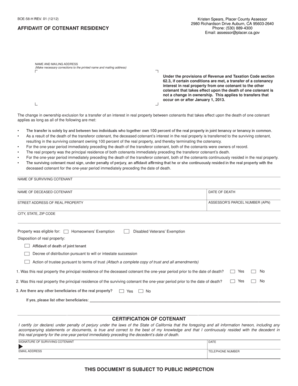 Affidavit of Cotenant Residency