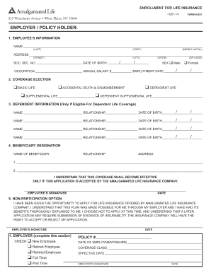 Enrollment Form for Life Insurance