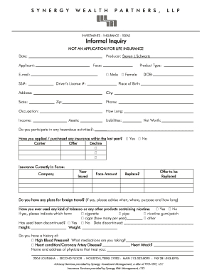 Life Insurance Informal Inquiry Form