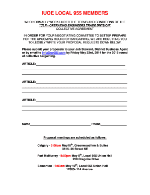 IUOE Local 955 Collective Bargaining Proposal Form