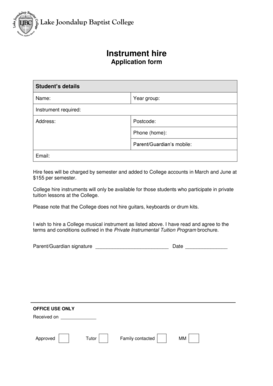 Instrument Hire Form - Lake Joondalup Baptist College - ljbc wa edu