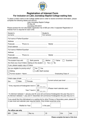 Registration of Interest Form - Lake Joondalup... - ljbc wa edu