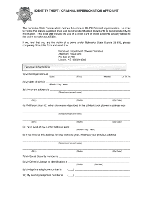 Nebraska Identity Theft Affidavit