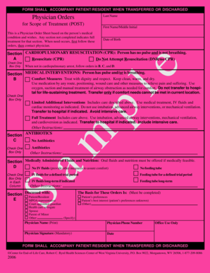 Physician Orders for Scope of Treatment (POST) Form