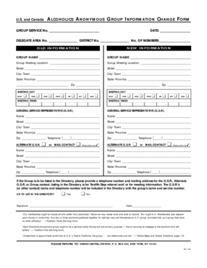 Alcoholics Anonymous Group Information Change Form