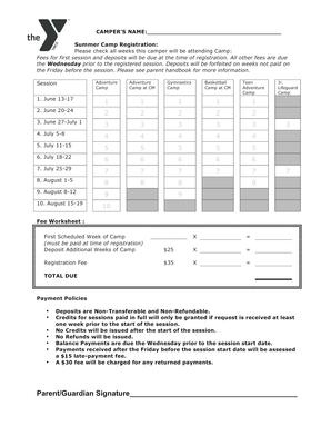 Summer Camp Registration Form