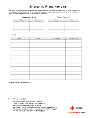 Basketball Emergency Contact Form