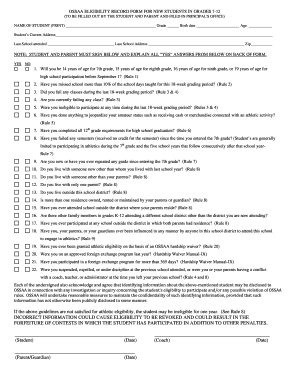 OSSAA Eligibility Record Form for New Students